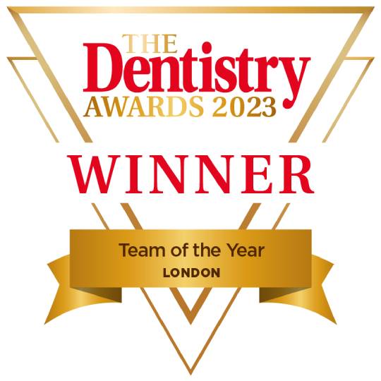 Logo of the Dentistry Awards 2023 showing winner for Team of the Year London