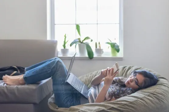 woman resting on a bean bag