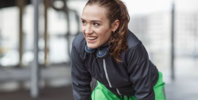 A runner is taking breath