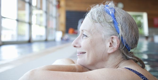 An older lady in the pool
