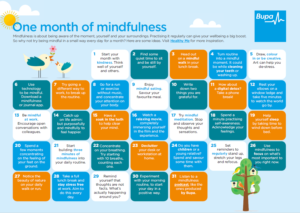 One month of mindfulness – try our calendar for daily tips