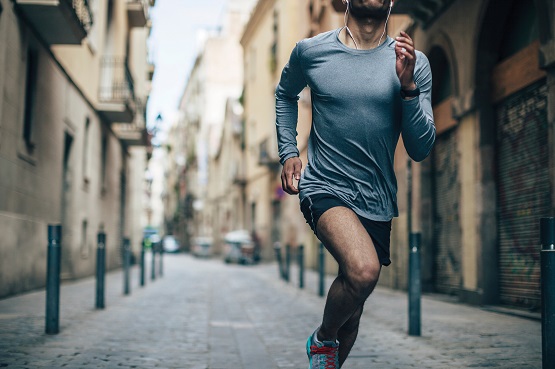 a man running in the city