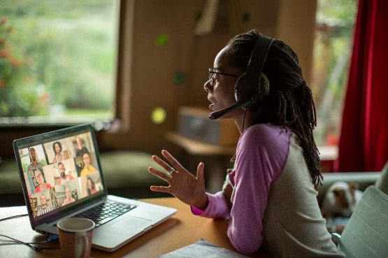 person taking a video call at home