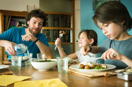 family eating dinner together