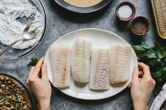 plate of filleted uncooked fish
