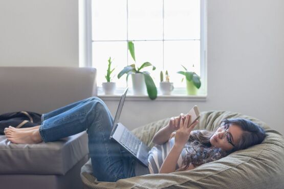 woman resting on a bean bag