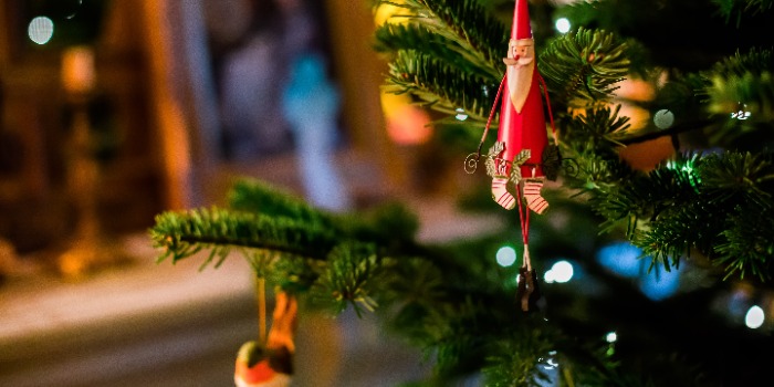 A Christmas tree with decorations