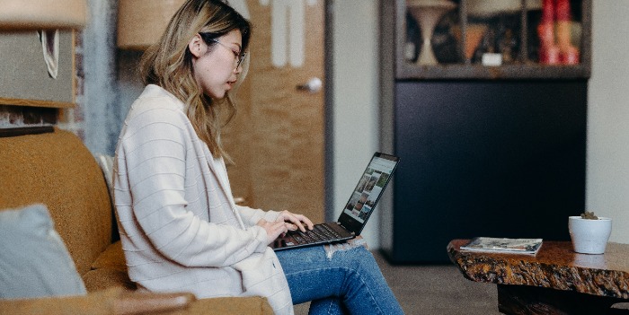 a woman on her laptop at home