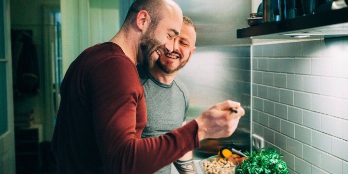A couple cooking together