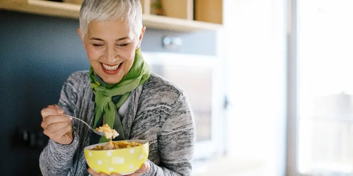 person eating cereal