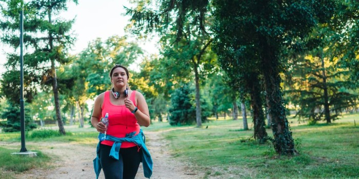 A woman running outside
