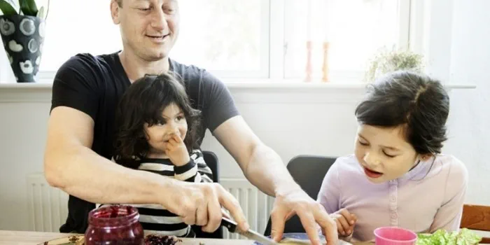 family eating at a table