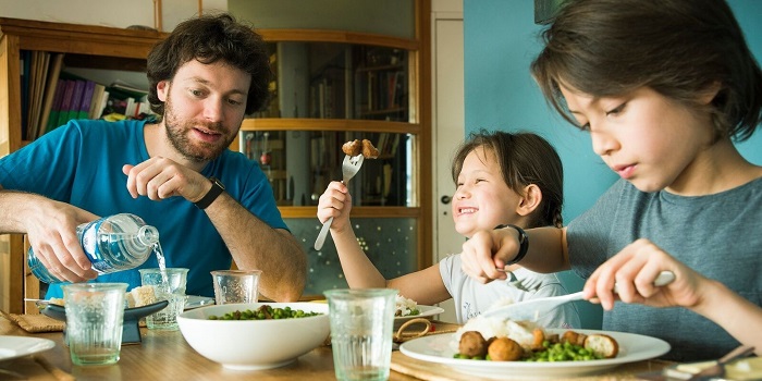 family eating dinner together