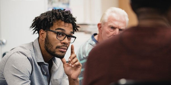 person listening in a group session