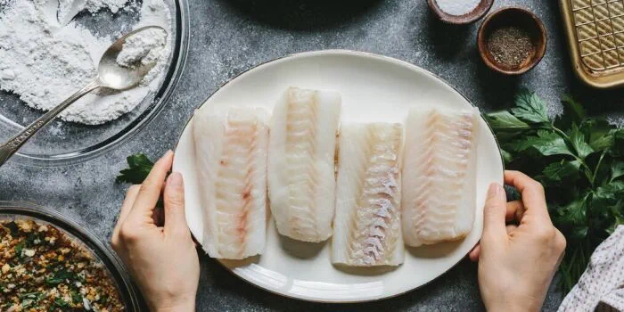 plate of filleted uncooked fish