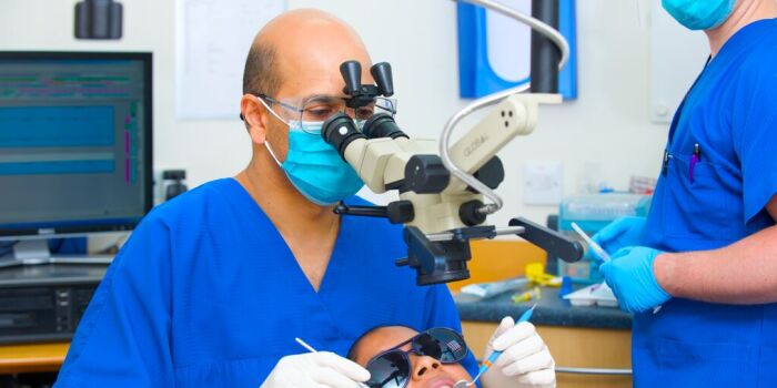 dentist performing a diagnostic test