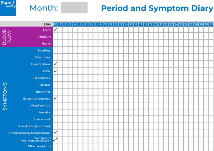 Bupa's period and symptom tracker