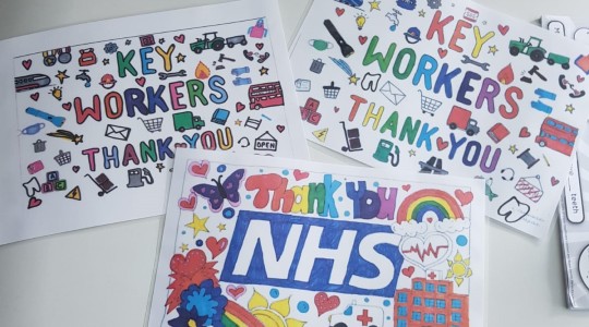 Three thank you NHS and keyworker drawings for display in windows