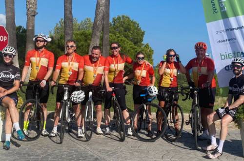 A group of people after a charity bike ride