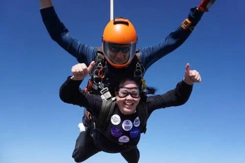  Two nurses to the skies at Sibson Aerodrome before braving a charity skydive from 13,000 feet.