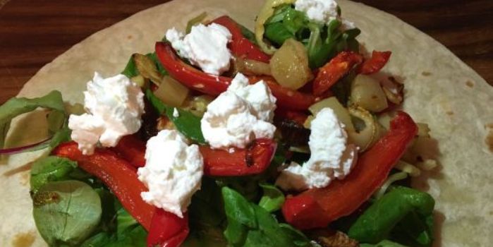 Feta and red peppers in a wrap